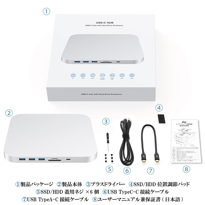 Mac mini Docking Station Type C 10in2 Silver/M.2+2.5" SSD/HDD HDMI