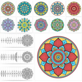 Hiwhy 48 Pcs Mandala Coloring Cards 10" x 10" Coloring Cardstock Stress Relief Relaxation Mandala Pattern Poster Cards Creative Relaxation for Kids Adults