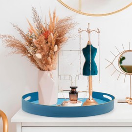 Fuukou Round Serving Tray with Handles,Elegant Plastic Decorative Tray,Round Ottoman Trays Coffee Table Trays for Living Room,Home Decor 13"