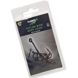 Carp On - 10 Pack of Teflon Wide Gape Eyed Fishing Hooks Classic Design – (10 x Size 6) [14-7006]
