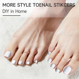 DUKASOU Semi Cured Gel Toe Nail Strips,32 Pcs Toe Nail Stickers Full Nail Wraps(Snow White),Long Lasting Gel Nail Strips with UV Light,UV Nail Strips Nail Art Stickers Easy to Apply