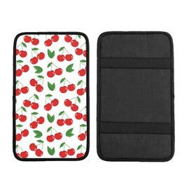 DORKEIXIA Fruit Cherry Red Cherries Leaves Leaf White Auto Center Console Armrest Pad Universal Car Center Console Cover Seat Box Cover for Sedan, Van, SUV, Truck Car Accessorie