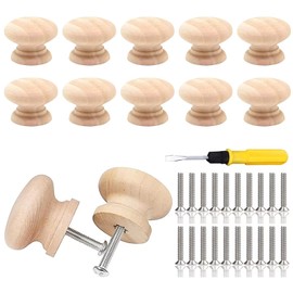 JOKILY Cabinet Knobs, Pack of 10 Knobs for Cupboard, Cupboard Knobs, Vintage Wooden Handles for Cupboards, Door Knobs, Furniture Knobs Wood, Cabinet Knobs with Screws and Screwdriver, Furniture Knob 33 x 25 mm