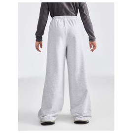 SweatyRocks Girl's Elastic Waist Wide Leg Sweatpants Letter Patched Workout Long Pants Light Grey 12Y