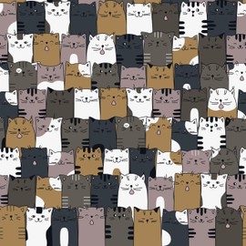 EPPKILY Brown/White/Grey Cat Wallpaper Peel and Stick Cartoon Animal Wallpaper for Nursery Bedroom Cute Funny Kitten Self Adhesive Contact Paper for Cabinets Dollhouse Cat Wall Guitar Decor 17.5"x102"