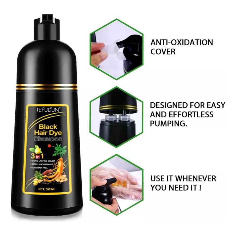 Shampoo Tinte Natural Cubre Canas Negro Nutre Protege