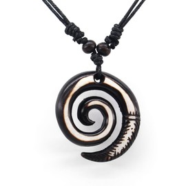 Scddboy Spiral Koru Necklace Maori Tribal Necklace for Men Women,Adjustable Black Rope Cord Necklace