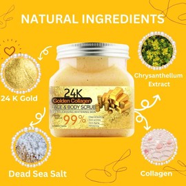 Nielies Lavender Body Scrubs 18 Oz- Exfoliating Body Scrub with Dead Sea Salt, Argan Oil and Vitamic C-Sugar Scrub for Body, Face-Body Scrubs for Women, 2023 Christmas Gift (24 K Gold)