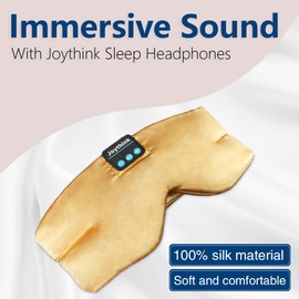 Joythink Sleep Headphones Bluetooth Sleep Mask Silk Headband Earphones Bluetooth Eye Mask for Sleeping On Side Blackout Soft Sleep Earphones Music Kids Children Eye Cover Champagne Gold