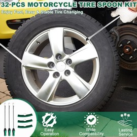 HAIYUUS 14.5" Tire Spoon Kit, 32PC Heavy-Duty Tire Changing Tools for Motorcycle/Dirt Bike/Lawn Tractor, Tire Removal Kit with 3X Rim Protectors, Valve Core Tool, TR414 Stems & Durable Oxford Pouch