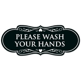 Signs ByLITA Designer Please Wash Your Hands Sign - Easy Installation | Durable Wall or Door Sign (Black) - Large