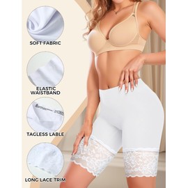 ZENUTA 3 Pack Lace Slip Shorts for Women Under Dresses, Seamless Anti Chafing Shorts Summer (3pcs White, 3XL)