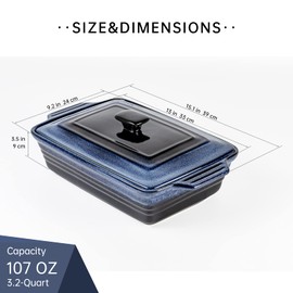 UNICASA Casserole Baking Dish with Lid - Ceramic Blue Lasagna Pan 3.2 Quart, Large Covered Bakeware Set 9x13 for Cooking, Stoneware Bakers Microwave Oven Safe - Reactive Glaze Blue
