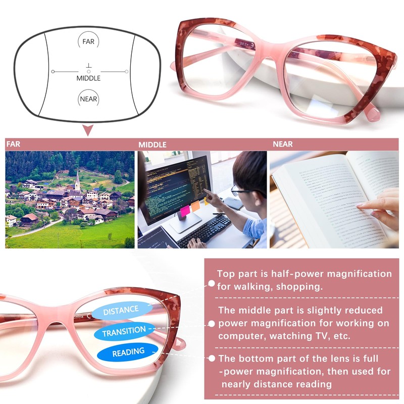 Ronecool 4Pack Progressive Multifocus Reading Glasses for Women Blue Light