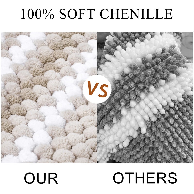 PiccoCasa Extra Soft Chenille Bath Mat 43 x 61cm, Bone