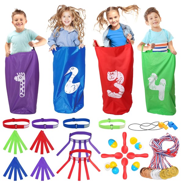 Skirfy 47PCS Halloween Carnival Games Potato Sack Race Bags for Adult and Kids, Egg Spoon Race Game, 3-Legged Race Bands Outdoor Birthday Party Games for Family Lawn Outside Yard Field Day Games
