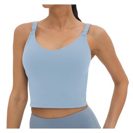 Foucome Nursing Tank Tops for Breastfeeding Longline Maternity Sports Bra Workout Crop Top Light Blue, M
