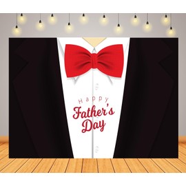 CORFOTO 5x4ft Fabric Happy Father's Day Backdrop Black Tuxedo Red Bow Tie Suit Gentleman Photo Background for Father Party Decorations Banner Men Birthday Photoshoot Props