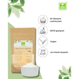 Cream of Tartar 500 g of Green Essence - Baking Powder Made of Tartar - Potassium Tartrate - Natural Raising Agent - Tartar Baking Powder - Low Carb Baking Powder - Hydrotartrate for Egg Foam