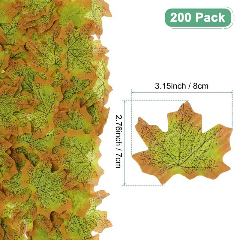 M METERXITY 200-Pack Artificial Maple Leaves, Fake Fall Leaves Faux