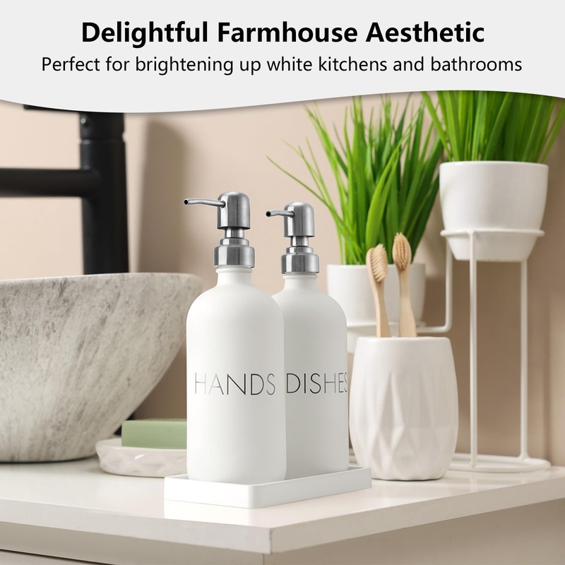 White Dish and Hand Soap Dispenser Set - Glass Kitchen