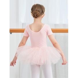 Gorchnc Ballet Outfits for Girls Ballet Dress Ballet Tutus for Toddlers Short Sleeve Ballet Dance Leotards with Skirt Pink