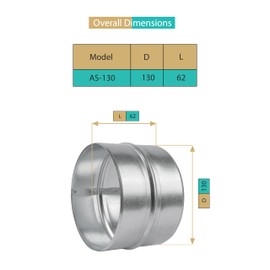 AIROPE -AS - 130 mm, pipe connector reducer, connector, galvanised steel, corrosion resistant, for ventilation, heating, drainage, exhaust air, air conditioning, durable performance