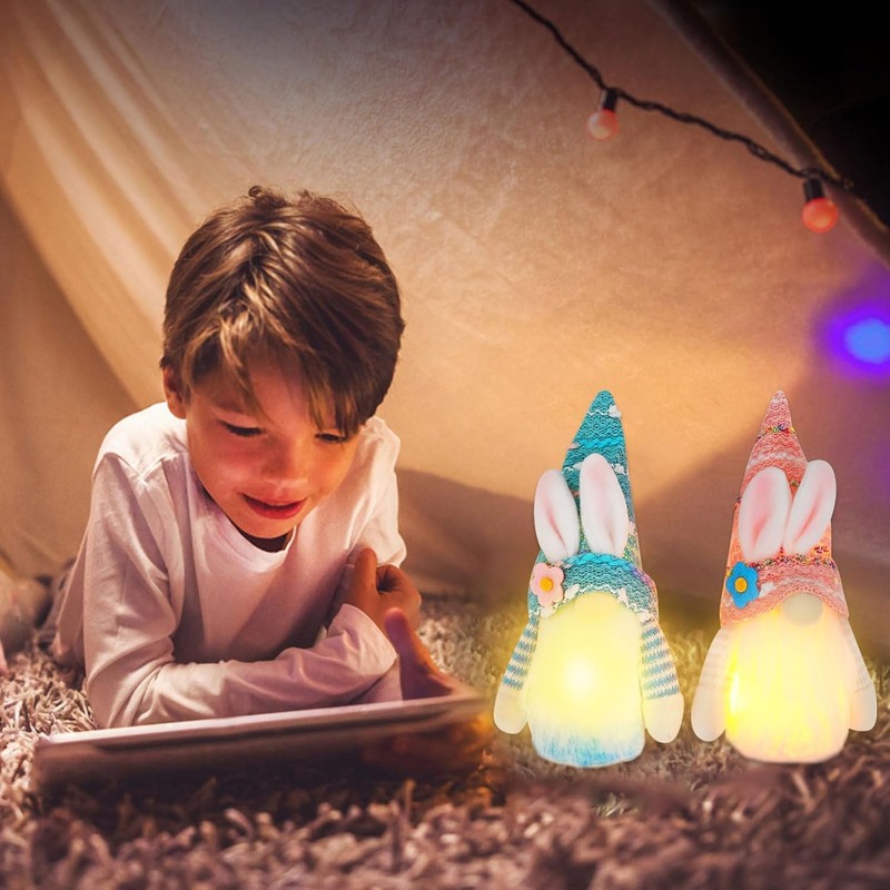 Pack of 2 Easter Gnome Illuminated, Easter Decoration Rabbit Gnome