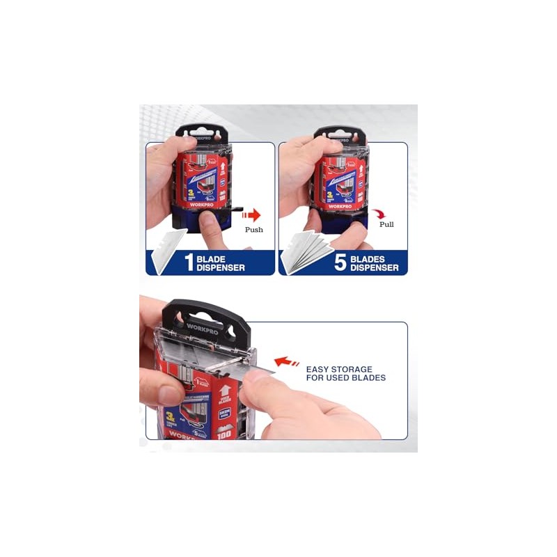 WORKPRO Utility Knife Blades 100-Pack, SK2M Steel Ultra Sharp Razor