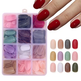 288Pcs Short Press on Nails 12Packs Almond Fake Nails Solid Color Glossy Nature False Nail Tips Full Cover Oval Acrylic Nails Press ons for Women Girls Daily Wear Manicure Art 12 Colors