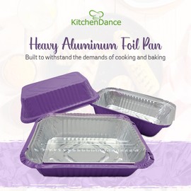 KitchenDance Colored Nonstick Aluminum Foil Food Storage or Take Out Baking Pan with Plastic Lid - 7x5 Inches Heavy Duty Aluminum Pans Perfect for Baking, Storing, and Preparing Food, #7650 (Purple,