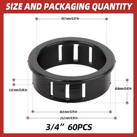QCDENG 60PCS 3/4" Round Cable Snap Bushing Grommet, Black Snap in Cable Grommet Protector