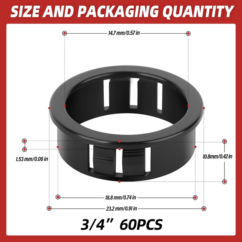 QCDENG 60PCS 3/4" Round Cable Snap Bushing Grommet, Black Snap