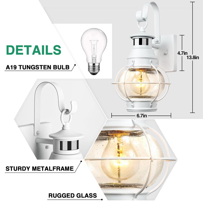 Lamomo White Outdoor Light,Exterior Front Porch Lights for House,Dusk to