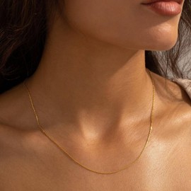 ZHESHY Gold Silver 925 Chain Women's 14K Gold-Plated Chain Necklace Silver Chain 925 Without Pendant Glittering Snake Chain Singapore Chain Anchor Chain Beads Adjustable Choker Gold Chain Jewellery