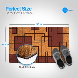 PLUS Haven Coco Coir Door Mat with Heavy Duty Backing, Natural Welcome Brown Geometric Doormat, 17.5”x 30” for Entrance, Front Porch, Easy to Clean Entry Mat, Outdoor and Indoor Uses