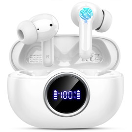 Wireless Earbuds, 2025 Bluetooth 5.4 Headphones Deep Bass Stereo Ear Buds, 4 ENC Noise Cancelling Mic 36Hrs USB-C in-Ear Earphones IP7 Waterproof Sport Workout for Laptop Pad Android iOS Phone, White