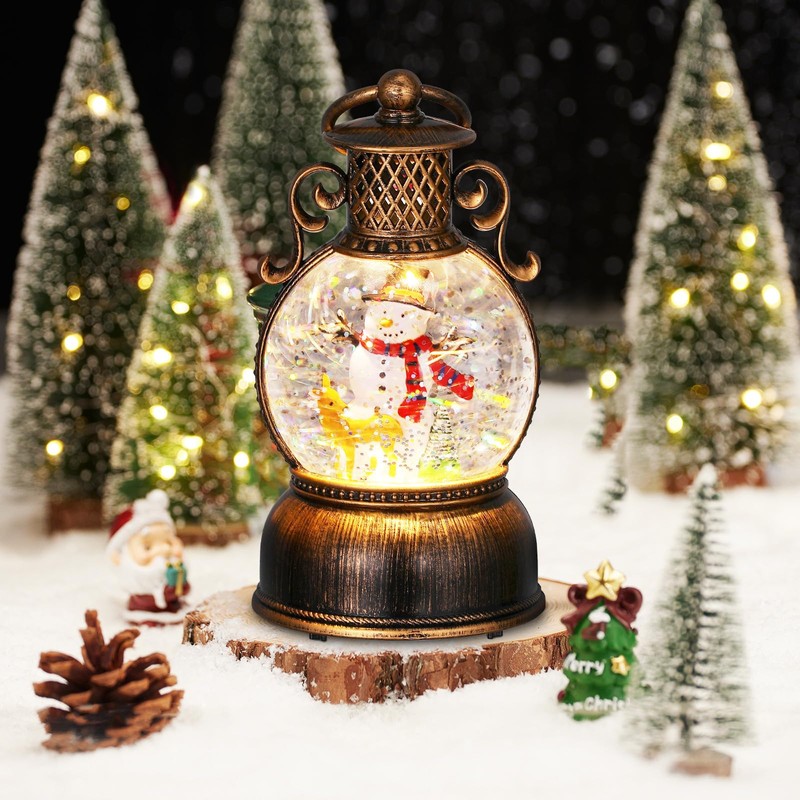 POPETPOP Christmas Lantern Snow Globe with Music: Musical Snowman Globe