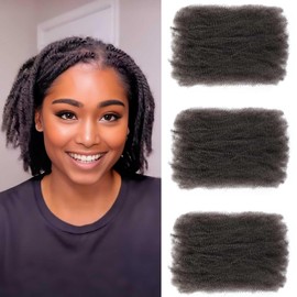 Afro Kinky Curly Braiding Hair for Dreadlock Extensions Repair Locs 3 Packs Synthetic Afro Kinkys Bulk Hair Bundles Micro Spring Afro Twist Hair Bulk for Mini Twist Hair (4#, 12 Inch)