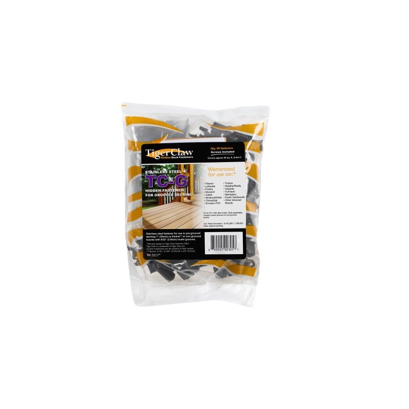 Tiger Claw TC-G Hidden Deck Fasteners for Grooved Boards (90-Pack)