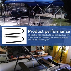 GRABOTE 2pcs Marine Nylon Top Straps with End Snap Clips Stainless Steel Eye Straps and Screw Use for Bimini or Boat Covers, Marine Awning Hardware - Style B