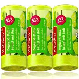 Profissimo 20 Litre Drawstring Bin Liners with Fresh Citrus Scent - Pack of 3 - 75 Bags (3 x 25 Pieces) - Ideal for Home, Office and Bathroom