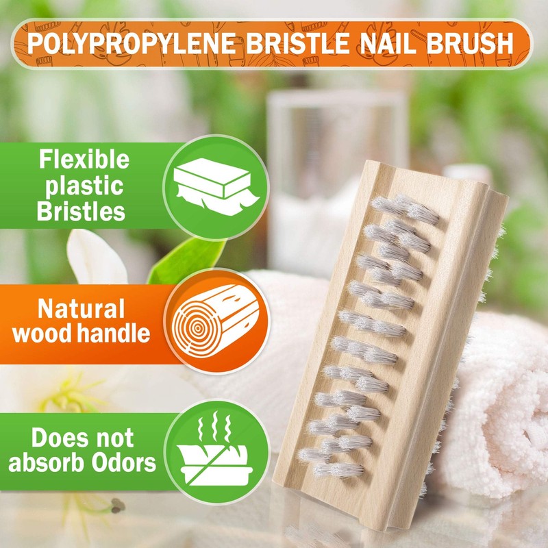 Konex Non-Slip Wooden Two-sided Hand and Nail Brush. Fingernail Brush