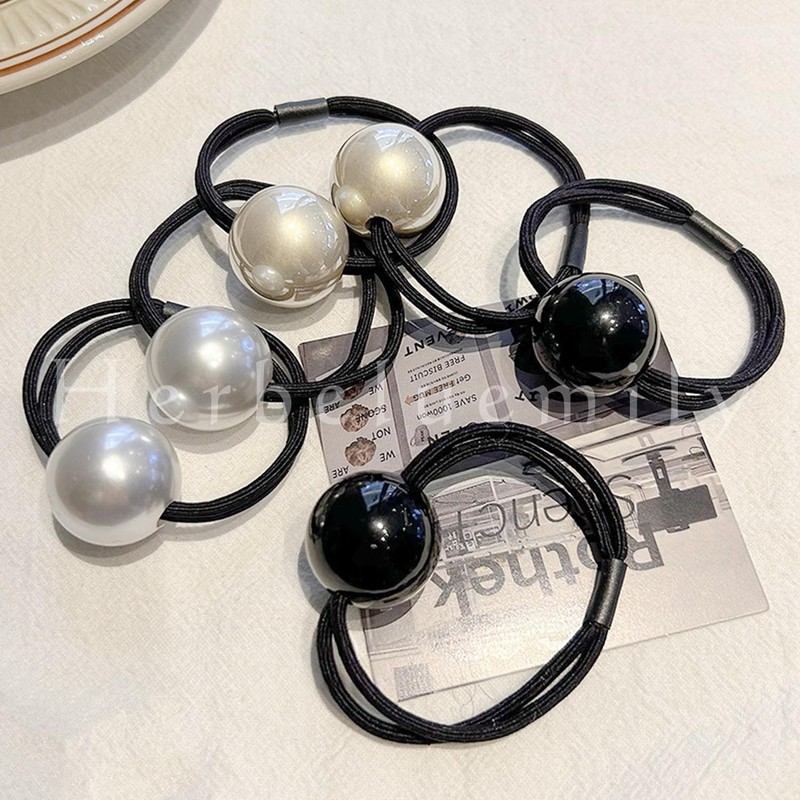 Herbeluemily Hair Rubber Black Hair Rubber Pearl Metal Ball Set