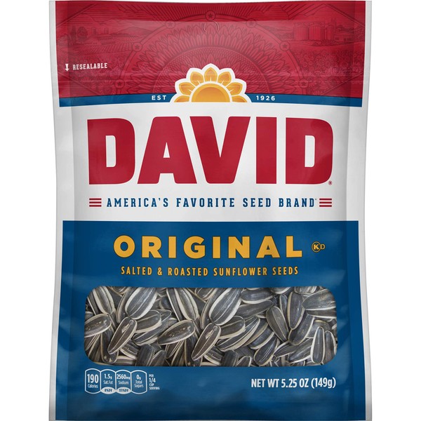 DAVID SEEDS Roasted and Salted Original Sunflower Seeds, Keto Friendly, 5.25 oz, 12 Pack