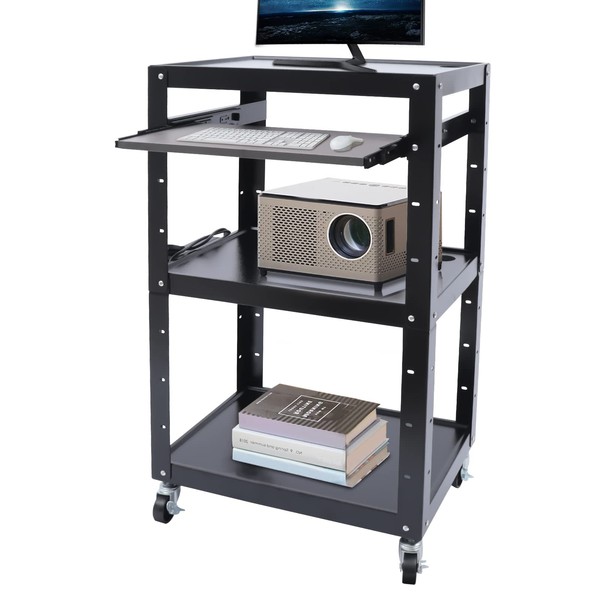 YUNLAIGOTOP AV Cart with Wheels, Metal Rolling Media Cart &
