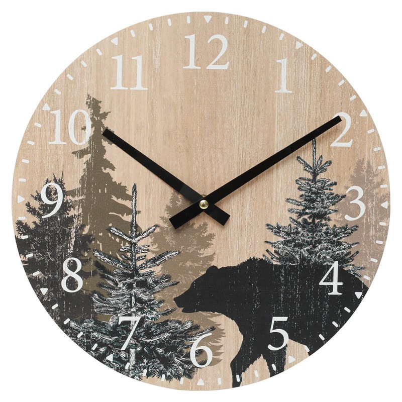 SwallowLiving Cabin Bear Wall Clock 12 Inch Silent Non Ticking