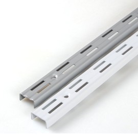 PRIOstahl 2 x wall rails for shelf brackets, 2-row, 1500 mm, silver wall bracket, shelf rails, shelf system, wall mounting, shelf support, grid, 50 mm, metal rails