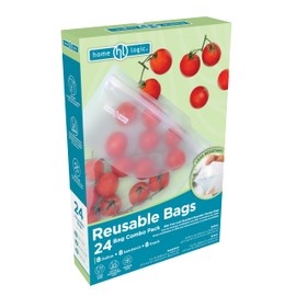 Home Logic Reusable Bag Combo Pack – 24 Leak Proof Food Storage Bags for Snacks & More – 8 Gallon Bags, 8 Sandwich Bags & 8 Snack Bags