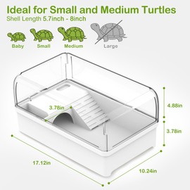 Clioran Turtle Tank Habitat Kit,Aquatic Tortoise Enclosure Starter Aquarium with Multi-Function Area,Hideout,UV Basking Platform Light,Water Filter,Fish Net,Drainage,Plant for Turtle Reptile Crab
